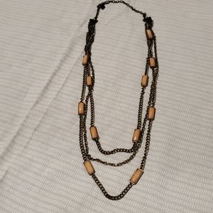 Bronze and light pink long layered necklace